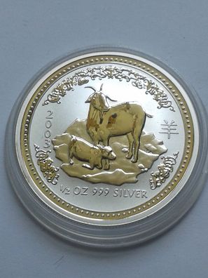 0,5$ 2003 50 cents 2003 Australien Lunar Ziege 1/2 Unze Silber 15,55g 999er Silber