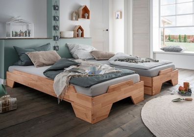 2er-Set Stapelbett 90x200cm 'Pisa' Buche massiv natur geölt