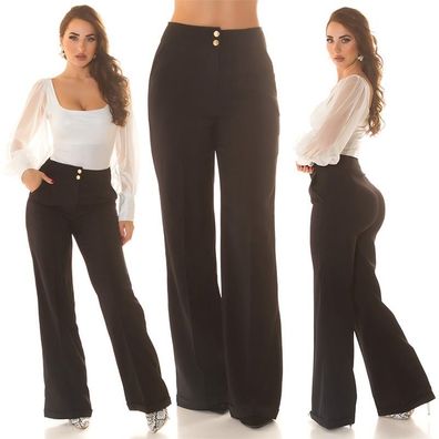 SeXy Miss Damen Business Stoff Hose Marlene weites Bein Highwaist S 34 Schwarz