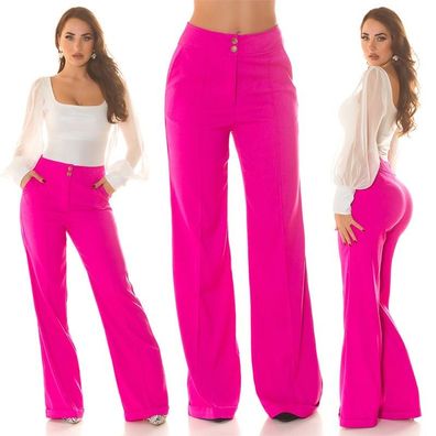 SeXy Miss Damen Business Stoff Hose Marlene weites Bein Highwaist S 34 pink