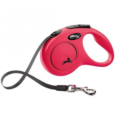 FLEXI Rollleine New Classic Gurt - 5m, bis 15kg - Rot