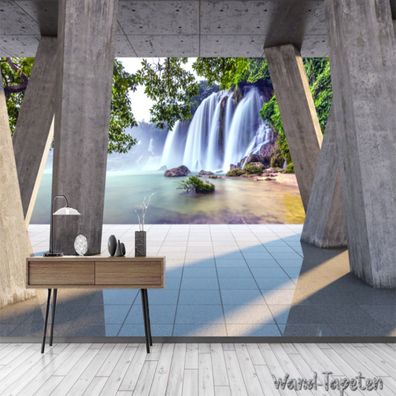 Vlies Fototapete Wandtapete Wandbilder Steinsäule Wasserfall Landschaf 2614