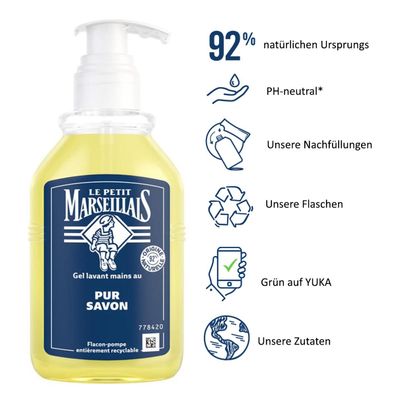 Le Petit Marseillais Flüssigseife Pur Savon Liquide 300ml + 2x250ml Nachfüllpack
