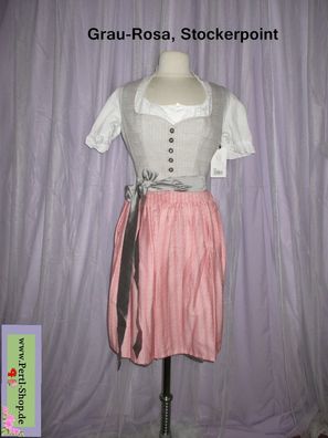 Dirndl mit Schürze, Gr. 44, Rose, Grau, Punktchen, Lirana, Neuware