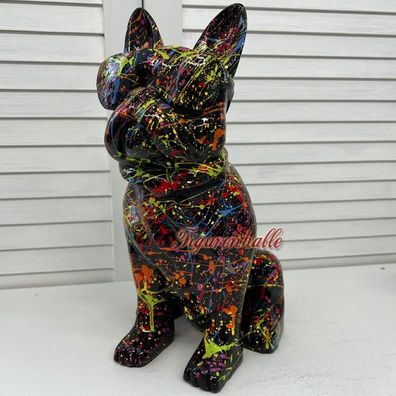 Bulldogge Sonnenbrille Krawatte Figur Statue Pop Art Kunst Bunt Handgemalt Abstrakt s
