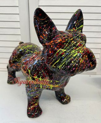 Bulldogge Sonnenbrille Figur Statue Pop Art Kunst Bunt Handgemalt Abstrakt schwarz