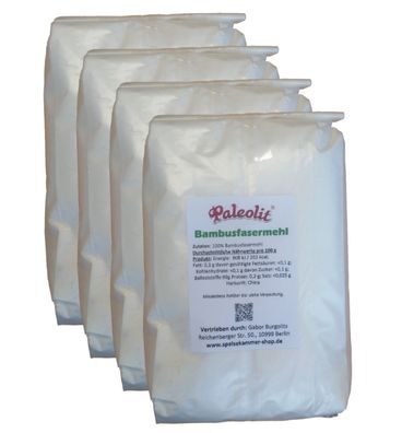 4 x 500g Bambusfaser Mehl Ballaststoffe Bambusfasern zum Backen Glutenfrei Vegan