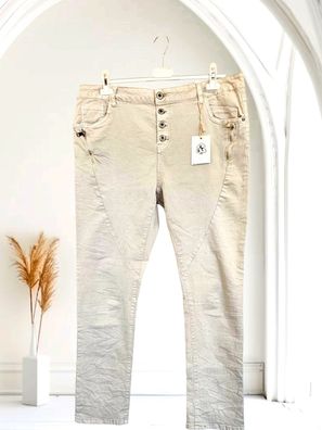 Karostar Jeans Stretch Hose Knöpfe Taschen Zipper Gürtelschlauf Sand Gr. 48