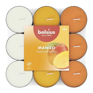 Duft-Teelichter, Mango, mehrfarbig, Bolsius, Ø38 mm, Brenndauer ca. 3.5h, 18 Stück pr
