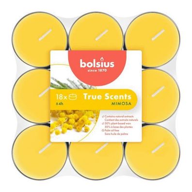 Duft-Teelichter, Mimose, True Scents, Bolsius, Ø38 mm, Brenndauer ca. 4h, 18 Stück pr