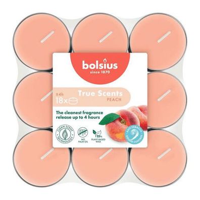 Duft-Teelichter, Pfirsich, True Scents, Bolsius, Ø38 mm, Brenndauer ca. 4h, 18 Stück