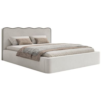 Selsey Duney - Polsterbett 160x200 mit Bettkasten und Veloursbezug, Hellbeige
