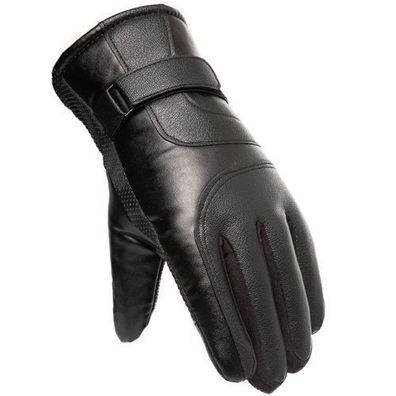 Herren Thermo-Handschuhe aus PU-Leder, Touchscreen-kompatibel - Schwarz