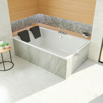 ECOLAM Badewanne 190x120 Crown Doppelwanne Zwei Duo-Wanne Acrylwanne Styropor Kissen
