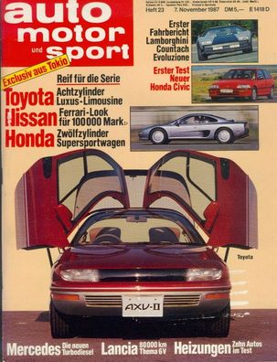 auto motor und sport 23 / 87, BMW, Mercedes, Honda, Lancia, Lamborghini, Audi Quattro
