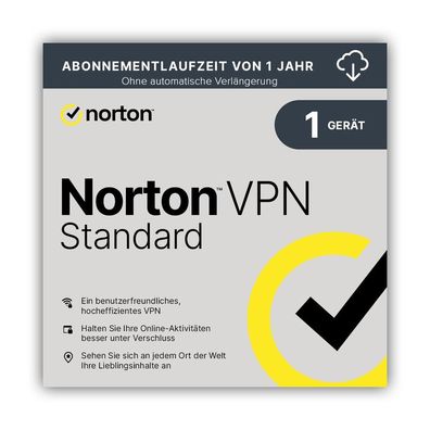 Norton VPN Standard| 1 Gerät | 1 Jahr | ohne autom. Abo |Download|eMail|ESD
