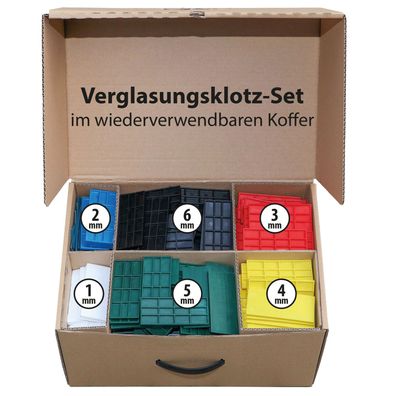 Verglasungsklötze Set 1-6 mm je 100 Stk. im Koffer - Menge: Verglasungsk