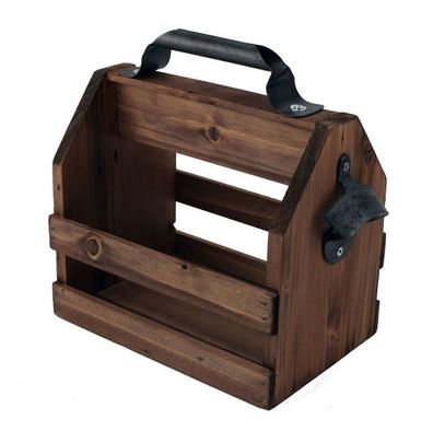 Holz Flaschenhalter / Flaschenträger für 6x 0,33 mit Metall Flaschenöffner