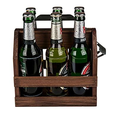 Flaschenträger mit Flaschenöffner für 6x 0,33 L Flaschen Holz Party Bierkiste