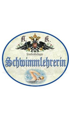Kuk nostalgie holzschild "schwimmlehrerin"