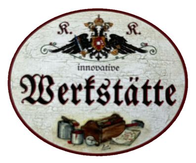 Kuk Nostalgie Holzschild Innovative Werkstätte Werkstatt Werkzeug Schild