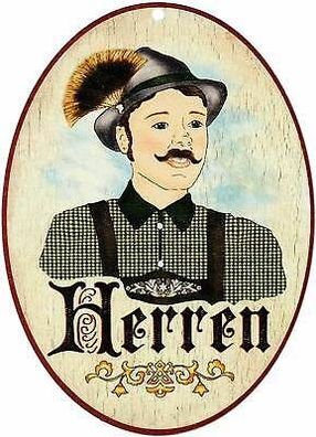 Nostalgie Retro Herren Tracht Térschild antik Birkensperrholz oval 9x6,5cm
