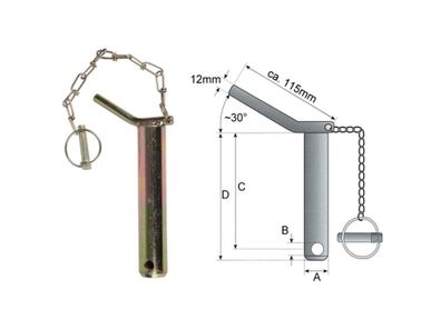 Sicherungsbolzen Ø 16mm Länge 450 mm mit Kette + Klappstecker