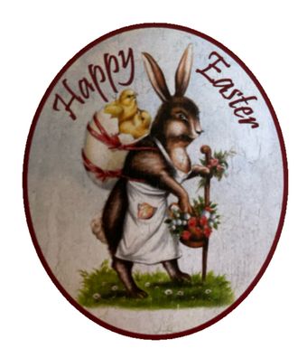 Nostalgie Holzschild Happy Easter Frohe Ostern Osterhase Ostereier Kéken Schild