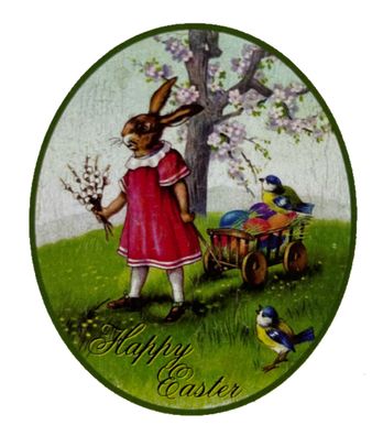 Nostalgie Holzschild Happy Easter Frohe Ostern Osterhase Ostereier Kleid Schild