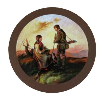 Nostalgie Holzschild Schétzenscheibe Paar Beim Spaziergang Trachten Schild