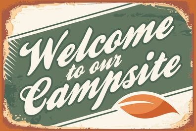 Nostalgie Schild Welcome to Campsite Campen 12x18 / 20x30 / 30x40 Blech od. Holz