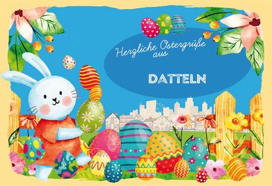 Schild Spruch Herzliche Ostergréße aus Datteln Osterhase Eier Comic JW