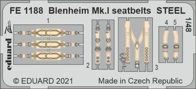 Eduard Accessories 1:48 FE1188 Blenheim Mk.I seatbelts STEEL 1/48 for AIRFIX