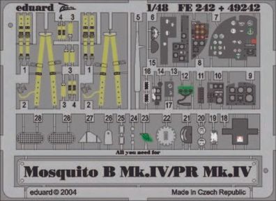 Eduard Accessories 1:48 FE242 Mosquito B. Mk. IV/PR Mk. IV für Tamiya Bausatz