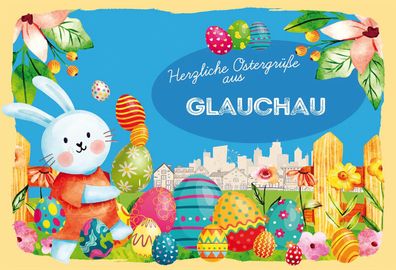 Schild Spruch Herzliche Ostergréße aus Glauchau Osterhase Eier Comic JW