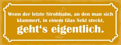 Schild Wenn Der Letzte Strohhalm An Dem Man Sich Klammert Glas Sekt Steckt Gehts
