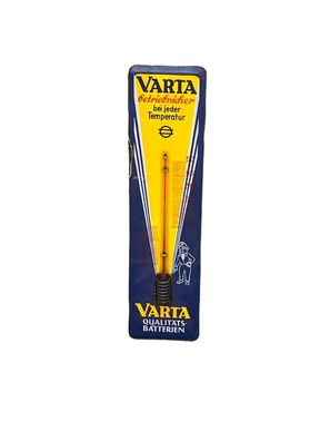 Emailleschild Varta Batterie Thermometer 53x14cm Original um 1950