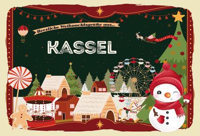 Schild Spruch Herzliche Weihnachtsgréße aus Kassel Comic Schneemann JW