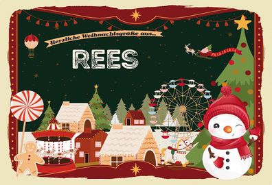 Schild Spruch Herzliche Weihnachtsgréße aus Rees Comic Schneemann JW