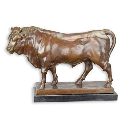 Bronze Skulptur auf Marmor Block Stier H 33,5 NLYY-10