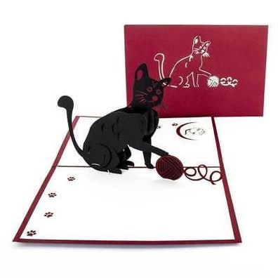 3D Pop Up Gléckwunschkarte Geburtstag Gutschein Katzen-Fan, Format 11x17 50035