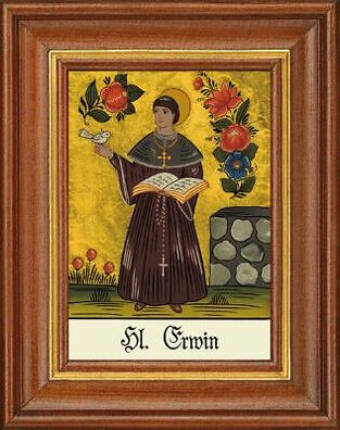 Hinterglasbild - Heiliger Erwin - Patronatsbild Taufe Namenspatron 12,7x16