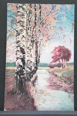Max Méller Birken am Bach Gemälde Tiefdruck JW 410169 F
