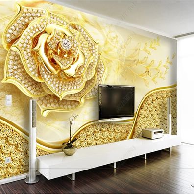 Vlies Fototapete Wandtapete Wandbilder Gold Blumenschmuck Hintergrundwand 12240