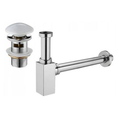 Mexen Quadratischer Waschbecken-Siphon, Chrom/Weiß