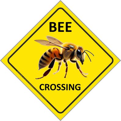 Bee Crossing Schild 22x22cm Bienen lustige Hinweistafel Warnschild für Imker