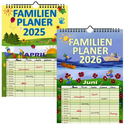 Sparset Familienplaner 2026 + 2025 A4 Terminplaner Familienkalender 5 Spalten