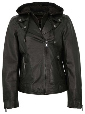 Existenz - Damen Lederjacke Bikerjacke Kapuze Lammnappa schwarz