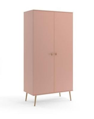 BETTSO Kleiderschrank 2-türig mit kleiderstang Modische Jute Griffe IKON Rosa