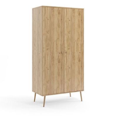 BETTSO Kleiderschrank 2-türig mit kleiderstang Modische Jute Griffe IKON Eiche Craft